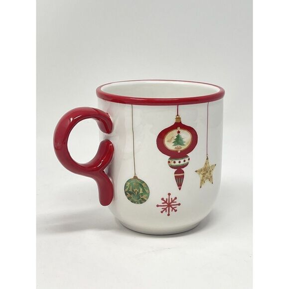 Sur La Table Christmas Mug White Red Ornaments Holiday Coffee Cocoa Cup - Picture 5 of 6